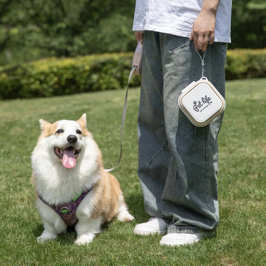 🐶Bol double extérieur carré : la solution ultime pour nourrir votre animal en déplacement, idéale pour les propriétaires d'animaux en déplacement et en promenade.  